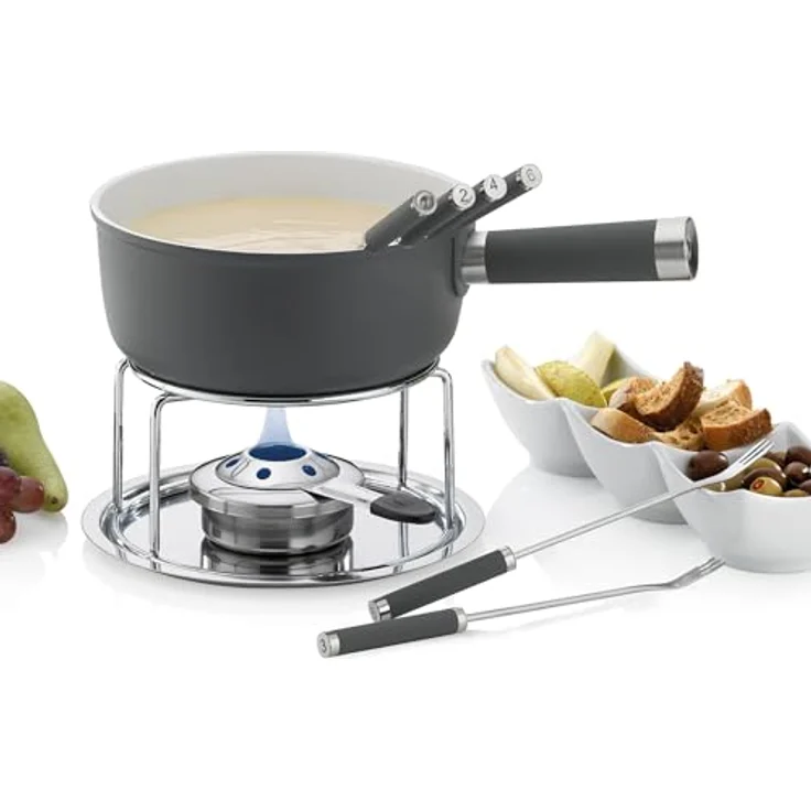 Kela 16564 Käsefondue-Set, 10-teilig, Keramisch beschichtet, Aluguss, Induktionsgeeignet, 1 L Lancy, grau – Bild 2