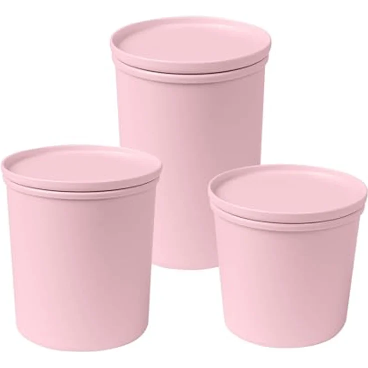 AWAVE Frischhaltedosen-Set rund mit Deckel, luftdicht, 3-teilig, aus recycelten PET-Flaschen, rosé, Mehrweg – Bild 1