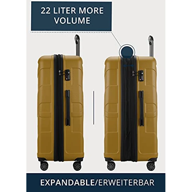Suitline Hartschalen, Koffer Koffer Trolley Rollkoffer Reisekoffer 4 Rollen TSA 100% ABS Avocado – Bild 5
