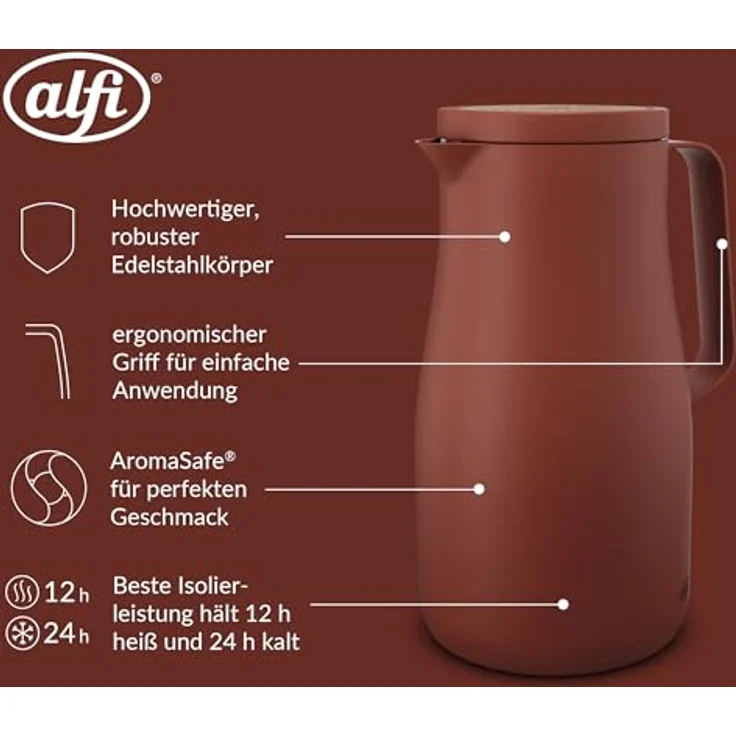 Alfi Isolierkanne Studio Tea, Rost, Metall, 1 L, BPA-frei, doppelwandig, Vakuum, lebensmittelecht – Bild 3