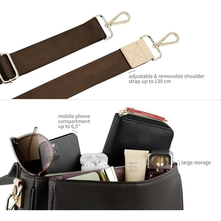 Bugatti Ella Classic Bag, Crossbody Bag aus Kunstleder, braun, 25 x 11 x 20 cm – Bild 5