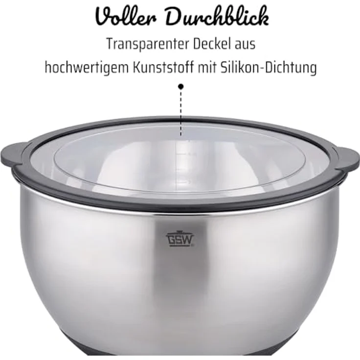 GSW Servierschüssel Primo 24 cm, Edelstahl Rühr- & Salatschüssel mit luftdichtem Deckel, 4.8 L, Silber – Bild 4