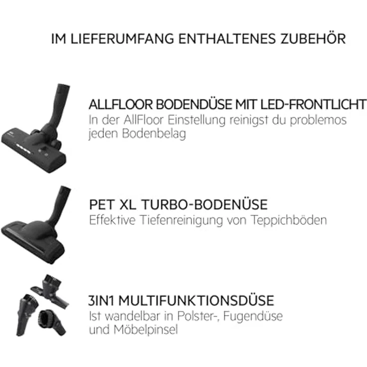 AEG ANIMAL 8000 AB81A2DG Staubsauger mit Beutel/hohe Saugleistung/Intelligenter Auto-Modus/48% Recyclingkunststoff/Pet XL Turbodüse/3in1 Multidüse/12 m Kabel/HEPA-Filtration/LED-Licht, grün – Bild 2
