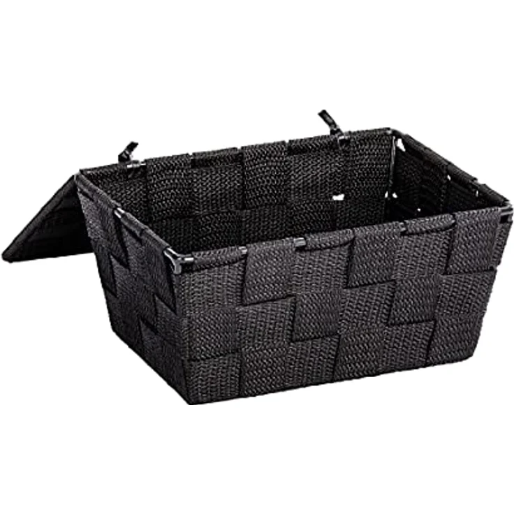 WENKO Aufbewahrungskorb mit Deckel Adria Schwarz - Badkorb, Polypropylen, 19 x 10 x 14 cm, Schwarz – Bild 3