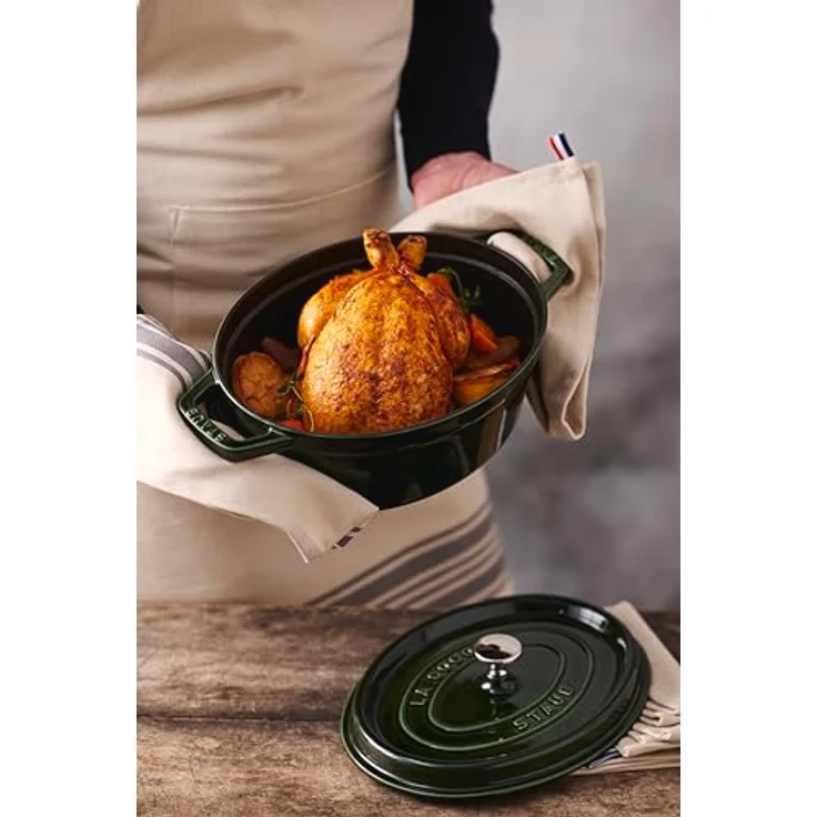 Staub 1102985 Cocotte-Bräter, oval mit Deckel 29 cm, 4,25 L, mit mattschwarzer lierung im Inneren des Topfes, basilikumgrün – Bild 7
