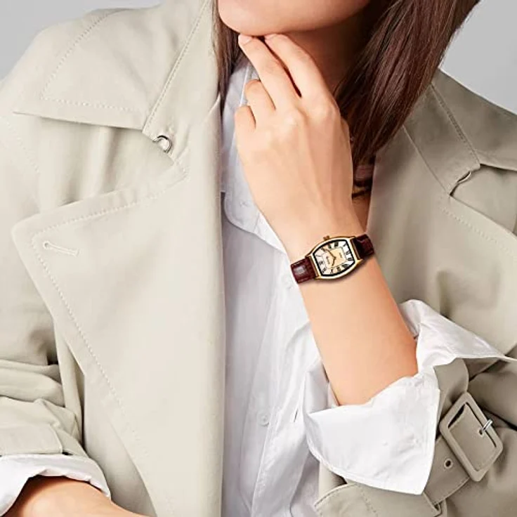 JewelryWe Damen Analog Quarz Armbanduhr, Retro Römische Ziffern, Rechteckig mit Braunem Lederarmband, wasserdicht – Bild 2