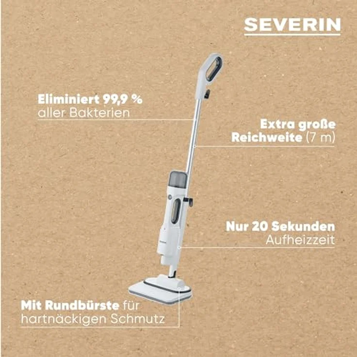 SEVERIN Dampfreiniger mit Mehrzweck-Zubehör, Allzweck- und Teppichreiniger für frische Teppiche und Hartböden, Fliesenreiniger zur schonenden Reinigung in Küche, Bad und mehr, weiß/schwarz, SC 7142 – Bild 4