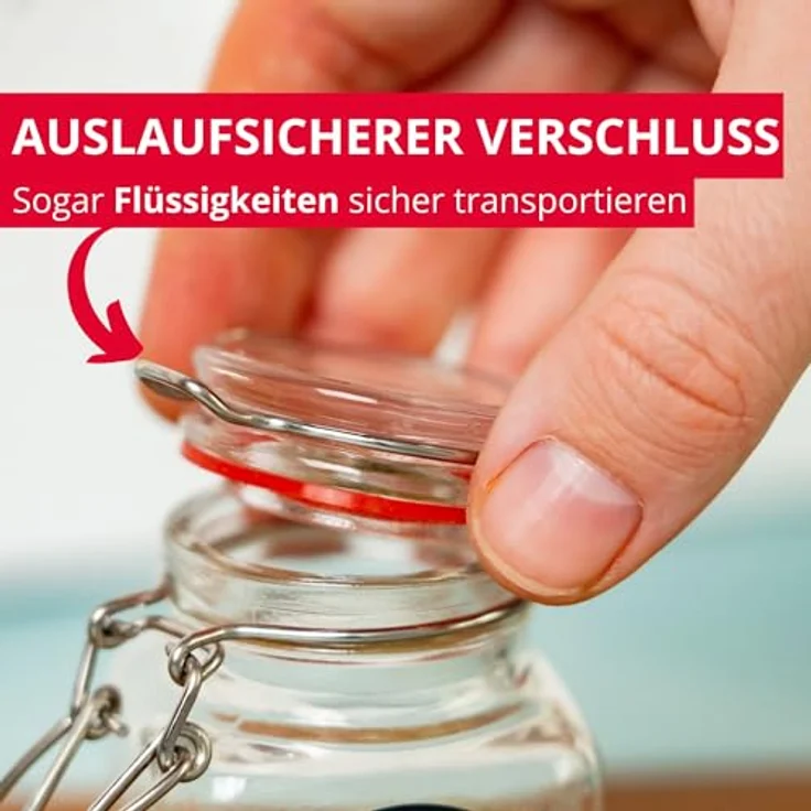 Westmark 6 Drahtbügelgläser, 100 ml, Transparent/Silber, mit 8 Dekoetiketten zur individuellen Beschriftung – Bild 3