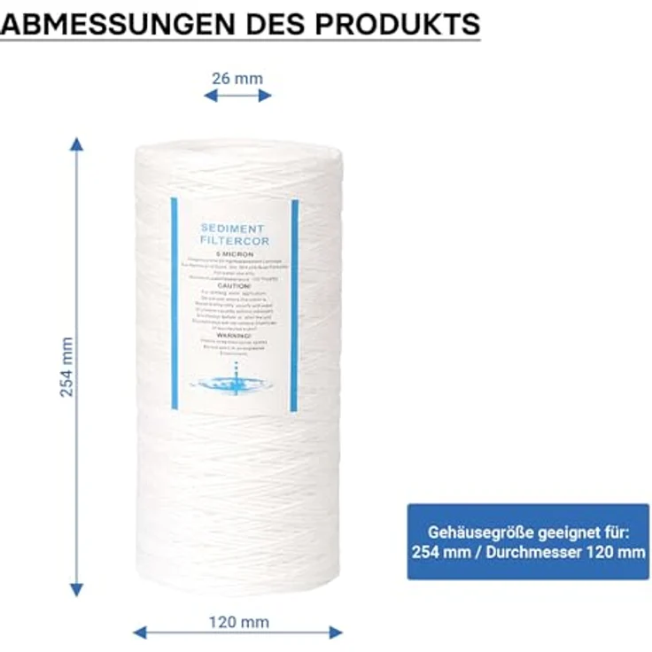 naturewater PPW-10A 5 µ Baumwollfilter Kartusche, 254 mm (10 Zoll) für Umkehrosmoseanlagen, präzise Filtration gegen Schmutzpartikel – Bild 7