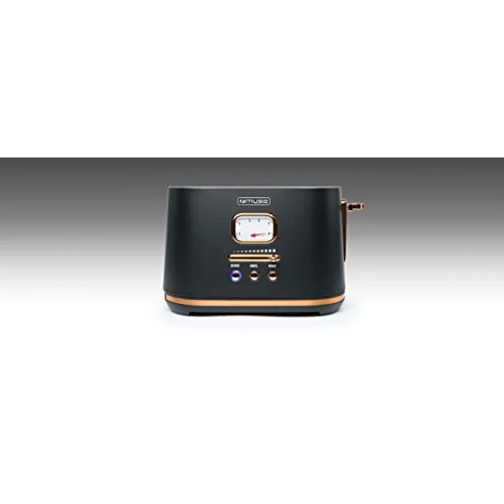 Muse Edelstahl-toaster im schwarzen retro Design, analoge Anzeige, beleuchtete Tasten, 6 Bräungsstufen, 2 Scheiben, MS-130 BC, Vintage Look, mit Krümelschublade – Bild 3