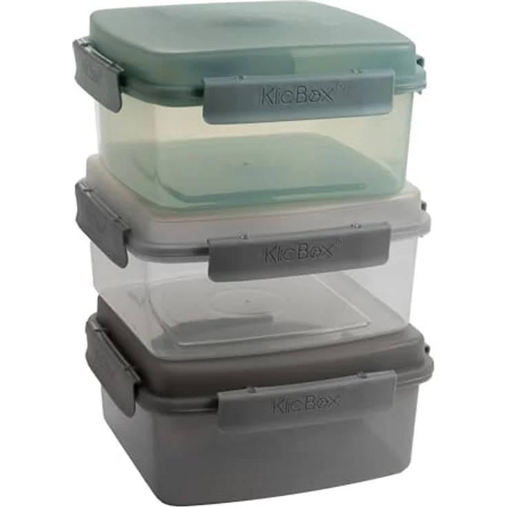 2friends Lunchbox Erwachsene 3er Set mit Besteck und Dressingbehälter, Salatbox to go, Essensbox mit Click-Verschluss, Transparent/Grau/Grün, BPA frei, 9x18.5x18.5 cm – Bild 1