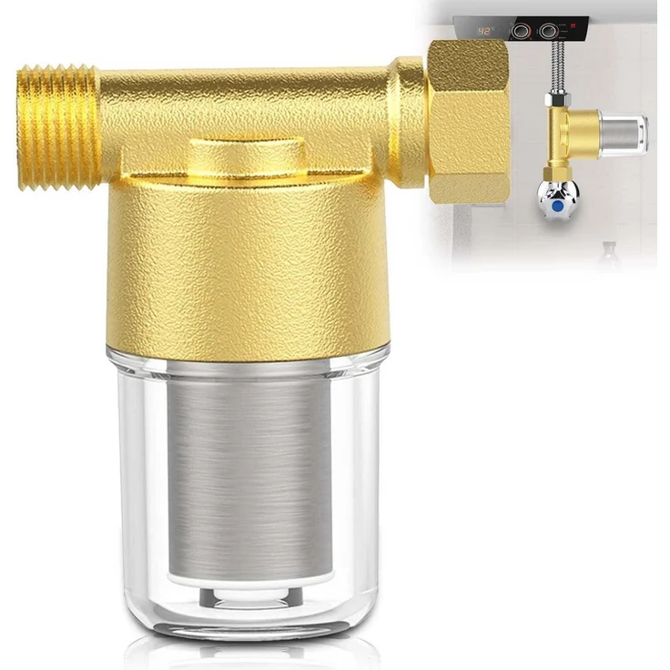 GOMETY Wasserfilter 1/2 Zoll Vorfilter 40μm, Edelstahl 304 mit Messing- und PC-Gehäuse, wiederverwendbar und explosionsgeschützt