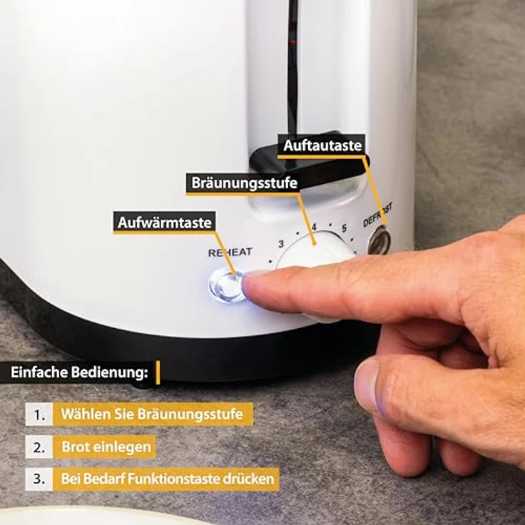 TZS First Austria - Toaster 4 Scheiben Langschlitz 1400W mit Krümelschublade | Brötchenaufsatz | wärmeisoliertes Gehäuse, Temperatureinstellung, Edelstahlgehäuse, Auftaufunktion, Brotzentrierung – Bild 5