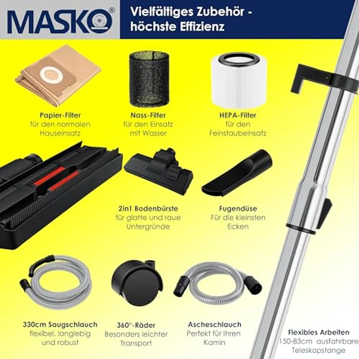 MASKO 6IN1 Industriestaubsauger Staubsauger Nass Trocken Sauger Aschesauger 2300W + Steckdose   Blasfunktion   Trocken-Saugen & Nass-Saugen   Industrie-Sauger mit & ohne Beutel   beutellos Blau – Bild 10