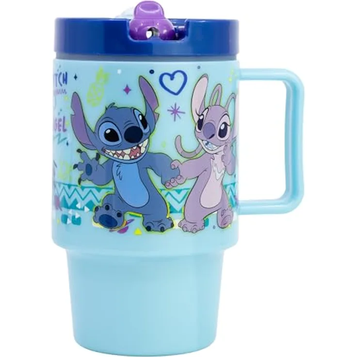 Storline Trinkflasche Lilo & Stitch, Kunststoffbecher 530 ml mit Schraubdeckel und auslaufsicherem Klapp-Trinkverschluss