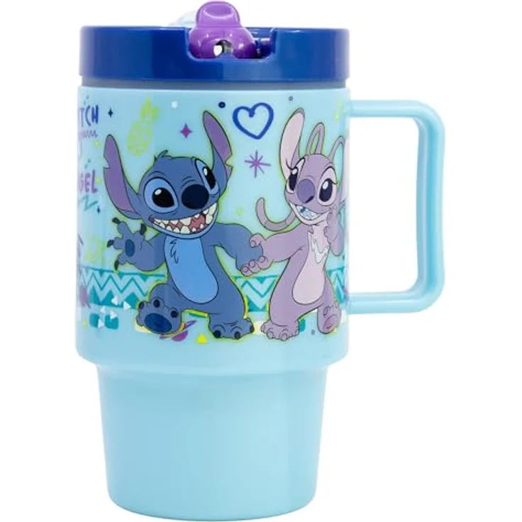 Storline Trinkflasche Lilo & Stitch, Kunststoffbecher 530 ml mit Schraubdeckel und auslaufsicherem Klapp-Trinkverschluss – Bild 1