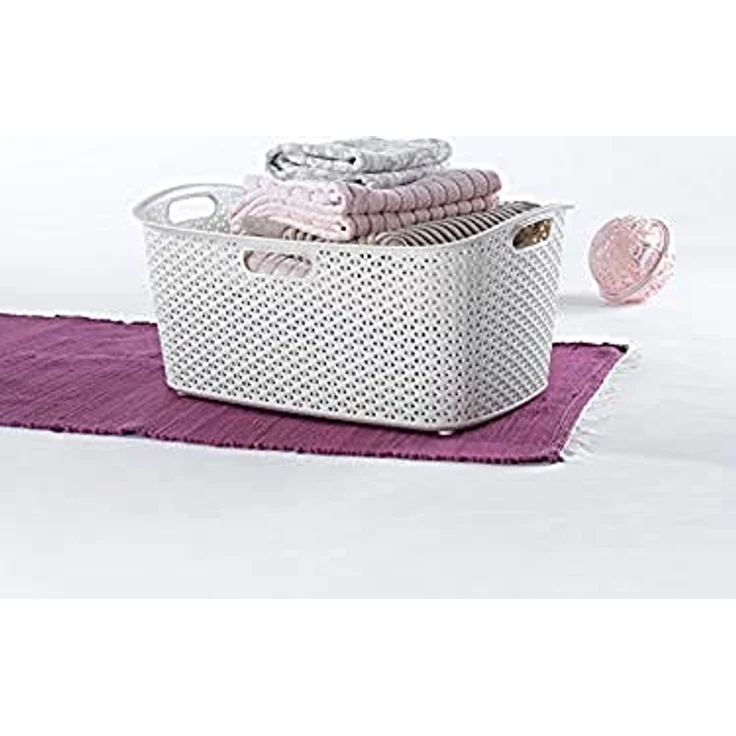 Curver My Style Korb, rechteckig, 50 L, Rattan-Optik, Kunststoff, elfenbeinfarben, mit 4 ergonomischen Griffen, 60 x 39 x 27,8 cm – Bild 3