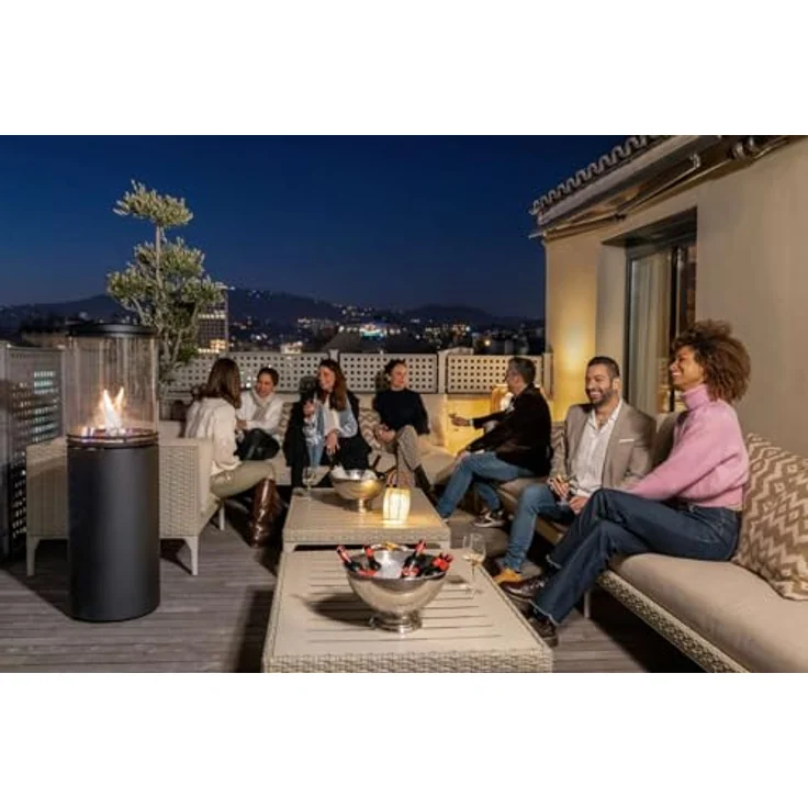 Le Feu Patio, Terrassenheizstrahler, Gas Powered Heater 8,7 kW, schwarz, 360° Blick auf die Flamme, inklusive Lavasteinen, mobil mit Zwillingsrädern – Bild 3