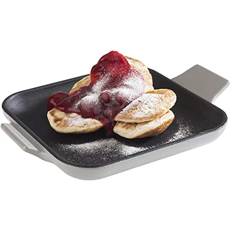 APS Servierpfännchen „Cast Iron“ - Mini Gusseisen-Pfanne, Gusseisen emailliert, eckig, B x T x H: 13 cm x 13 cm x 2 cm, stapelbar, Backofen geeignet, Schale, Grau