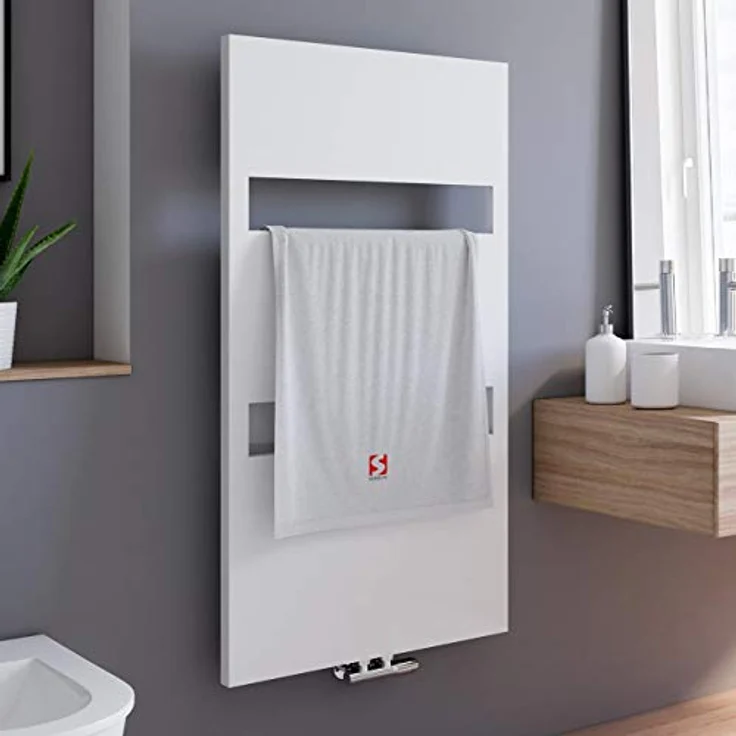 Schulte Bad-Heizkörper Turin, 114 x 60 cm, 438 Watt Leistung, Mittelanschluss und beidseitig von unten, Alpinweiß, Handtuchhalter-Funktion, EP113560 04 – Bild 1