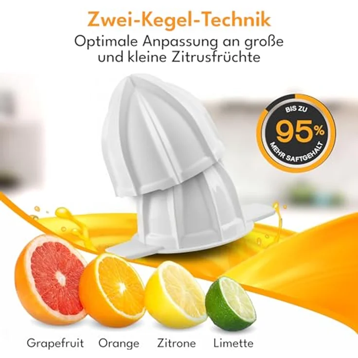Lebenlang Elektrische Zitruspresse, 40 W, BPA-frei, zwei Drehrichtungen, spülmaschinenfest, Auto ON/OFF, 700 ml Behälter – Bild 2