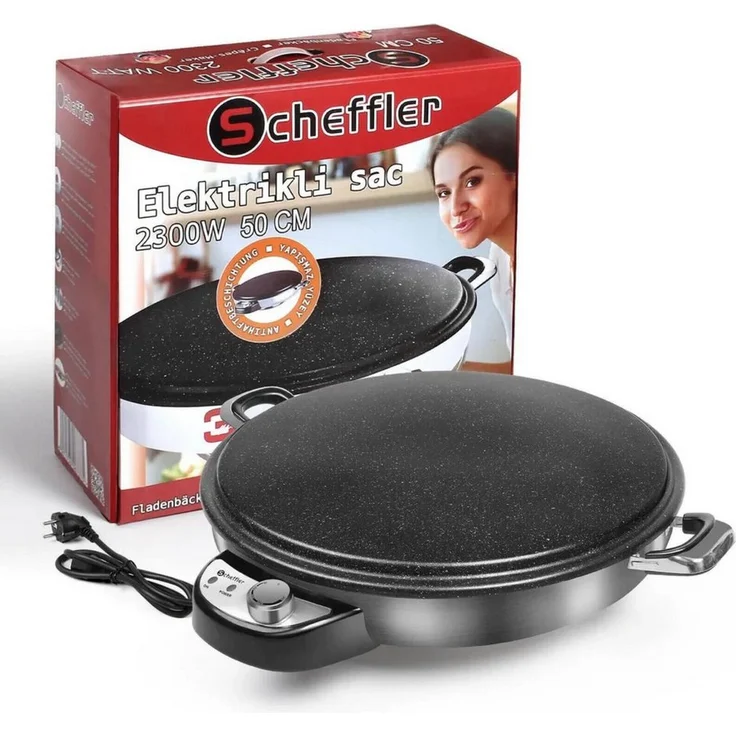 Scheffler Crêpesmaker 50cm, Fladenbäcker mit Temperaturregler, 2300 W, antihaftbeschichtet, Edelstahl Griffe