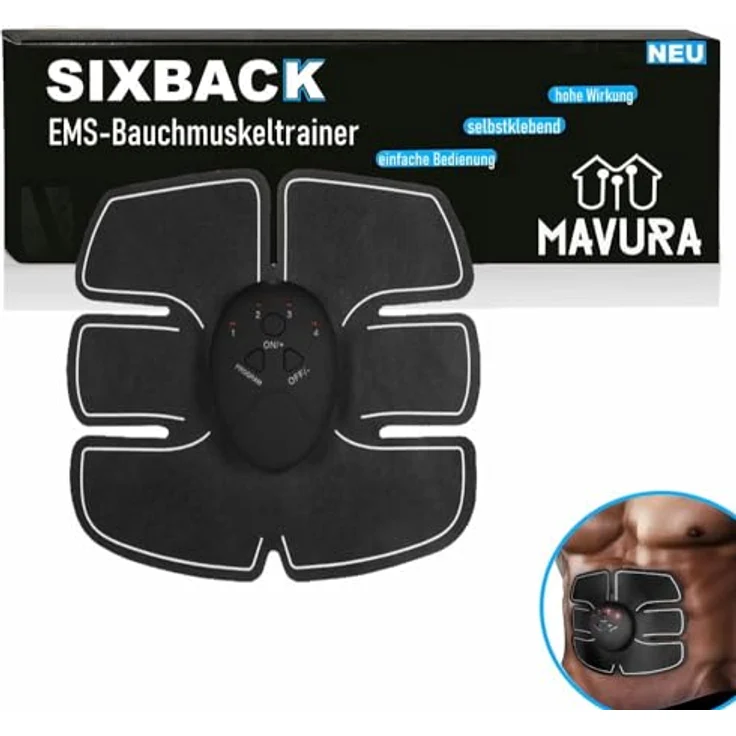 MAVURA SIXBACK Sixpack EMS Trainer Bauchmuskeltrainer Elektro, 6 Trainingsprogramme, schwarz – Bild 1