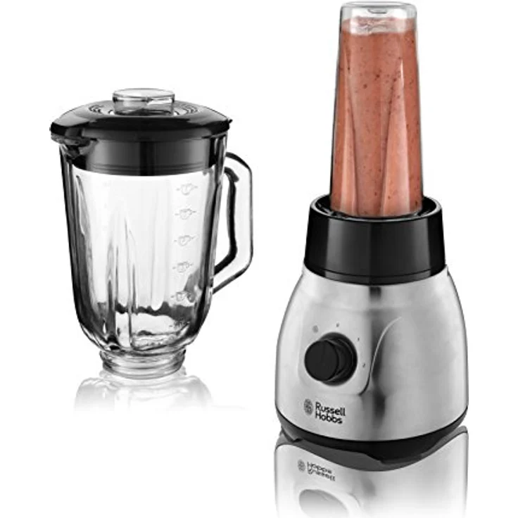 Russell Hobbs Standmixer Glas Steel 2-in-1, inkl. To-Go-Becher & Deckel, 1.5l Glasbehälter, Mixer 0.8 PS-Motor, Impuls--Ice-Crush Funktion, mini Smoothie-Maker 23821-56 – Bild 3