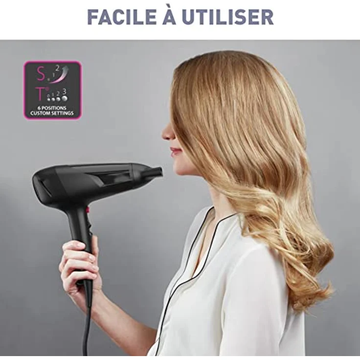 Calor Studio Dry Haartrockner, EffiWatt-Technologie für reduzierten Energieverbrauch, 6 Geschwindigkeits-/Temperatureinstellungen, Hub, Frischlufttaste, abnehmbarer Grill hinten CV5803C0 – Bild 5