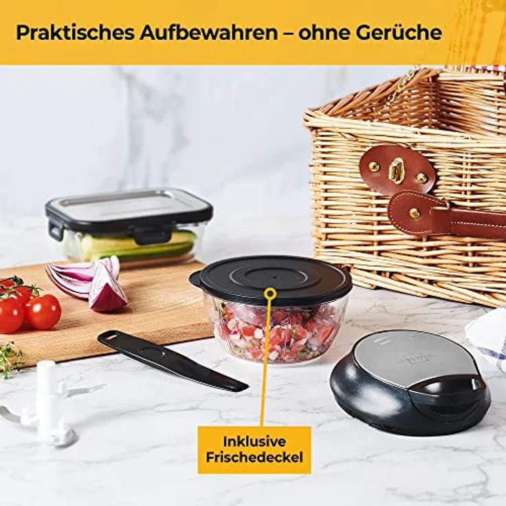 SILBERTHAL Zwiebelschneider - Multizerkleinerer mit Seilzug für Zwiebel, Kräuter, Nüsse, Sahne - 500 ml - Zerkleinerer manuell mit 3 Klingen aus Japanischem Stahl – Bild 4