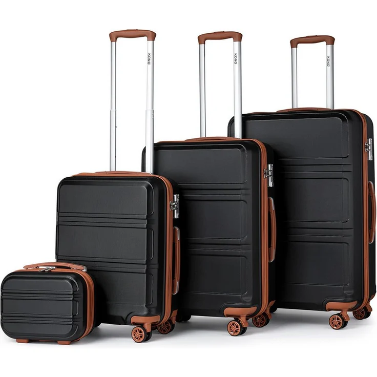 KONO Kofferset 4-teilig, ABS-Hartschalenkoffer (XL 100L, L 64L, M 38L) + Kosmetikkoffer, platzsparendes Nesting-System, leichte Koffer, flugtauglich
