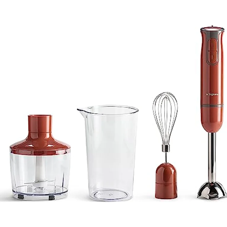 Tognana Iridea Apfelrot Stabmixer mit 600 Watt, Edelstahlstab und Schneebesen, 600ml Glas – Bild 1