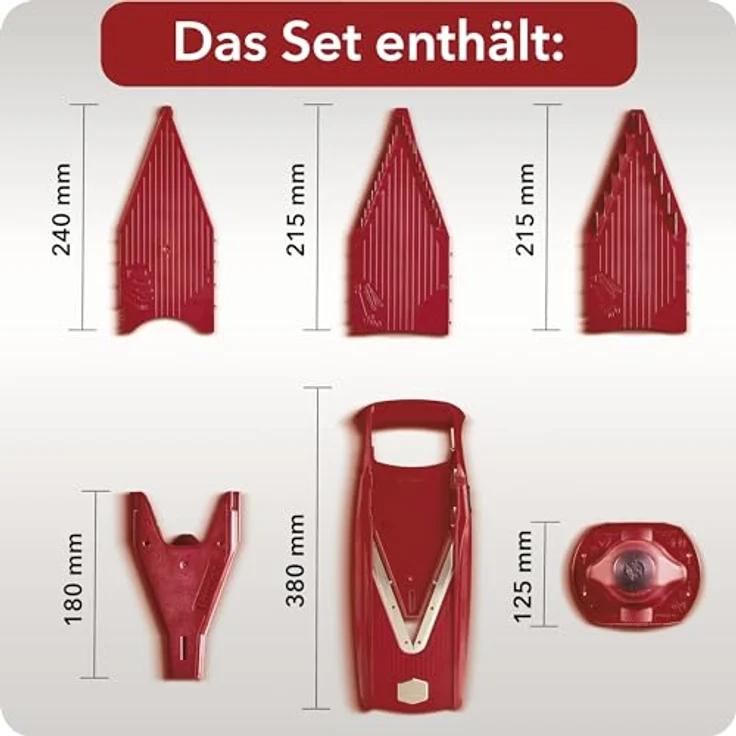 Börner V5 PowerLine Gemüsehobel Starter Set (6-tlg.) • Gemüseschneider (V-Hobel) für Obst & Gemüse + Fruchthalter + Einschübe mit Box • 4 Schnittstärken • Küchenhobel-Set (Rot) – Bild 2