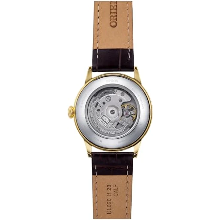 Orient Klassische Uhr RA-AC0M01S10B, Herrenuhr mit Edelstahlgehäuse in Gelbgold, 38 mm, schokoladenbraunes Lederarmband – Bild 4