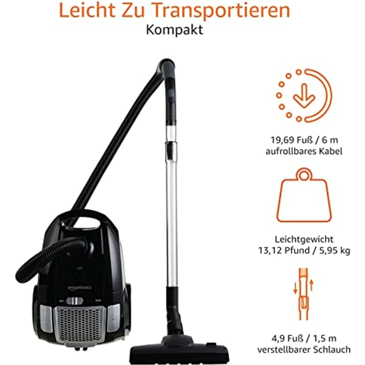 AmazonBasics – Staubsauger mit Beutel, leistungsstark, für Hart- und Teppichböden, HEPA-Filter, mit Geschwindigkeitskontrolle, 700 W, 3,0 l, EU – Bild 6