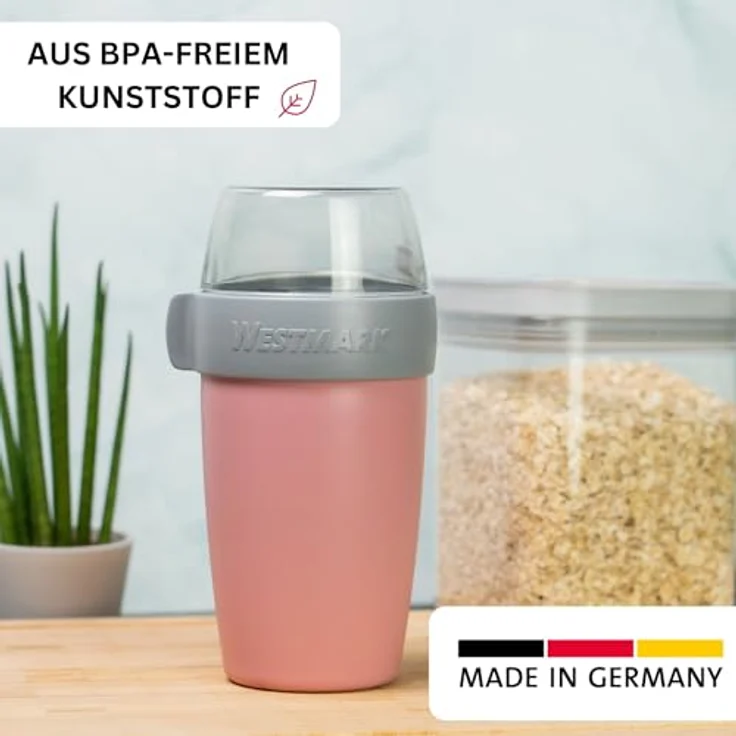 Westmark Müslibecher – praktischer Joghurtbecher to go, Becher ideal für Müsli, Suppe, Porridge oder Joghurt, Mikrowellen- und Tiefkühler-geeignet – 700 ml, BPA-frei, Rosa – Bild 2