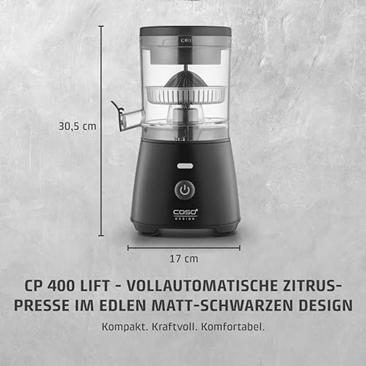 Caso CP 400 Lift, elektrische Zitruspresse mit hoher Saftausbeute, BPA-frei, Universal-Presskegel für alle Zitrusfrüchte, spülmaschinengeeignet – Bild 2