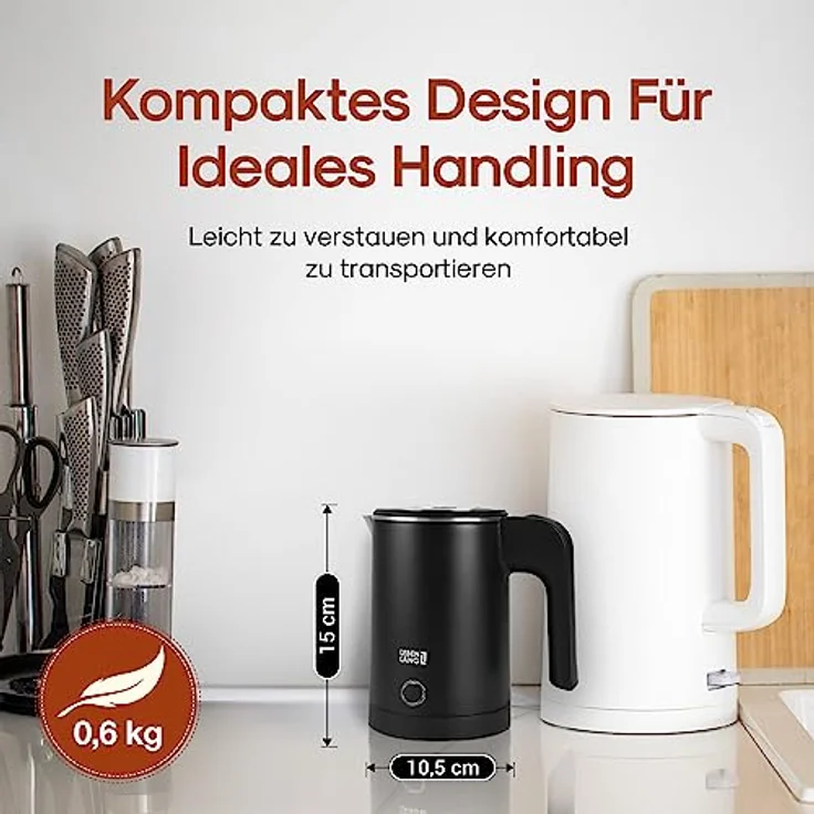 LEBENLANG Reise Wasserkocher Edelstahl Klein 0 5 Liter & BPA-Frei - Reisewasserkocher 600W Energiesparend Energieeffizienz - Mini Camping Kettle Schwarz 0.5 0,5 l – Bild 2