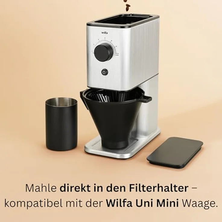 Wilfa ZENSE ALUX Kaffeemühle, 30 Mahlgrade, 40mm Edelstahl-Flachmahlwerk, Antistatik, luftdicht verschlossener Bohnenbehälter, silber – Bild 3