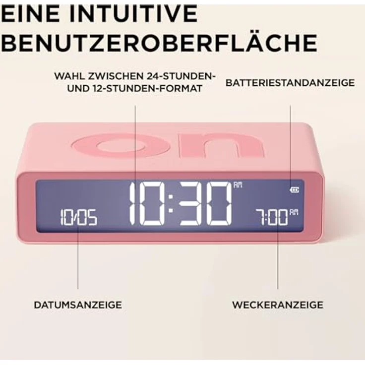 Lexon Flip Mini Wecker, wiederaufladbar mit intuitiver Bedienoberfläche, kompakt und in verschiedenen Farben erhältlich – Bild 5