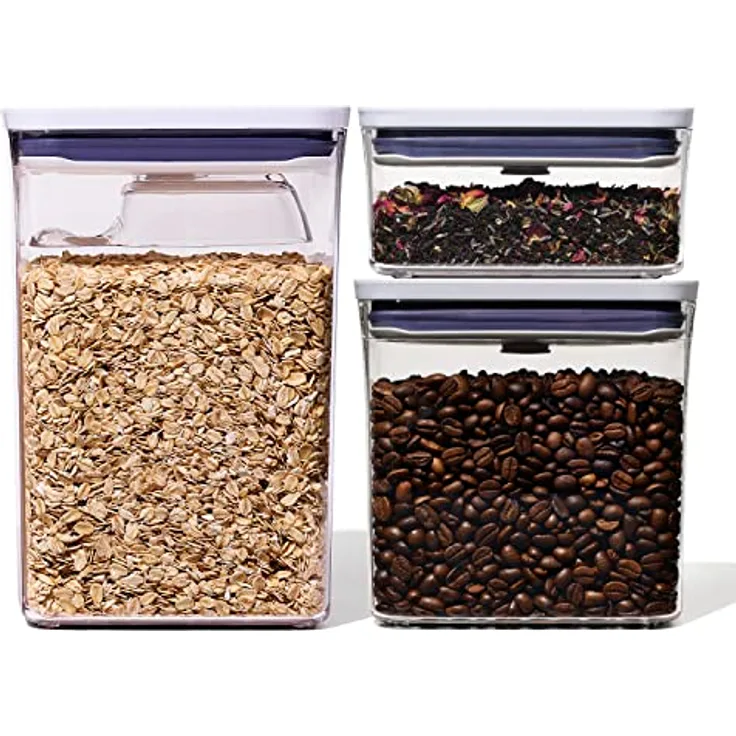 OXO Good Grips 3-teiliges rechteckiges POP-Behälter-Set mit Löffel, Set 1.6L + 2.6L + Schaufel