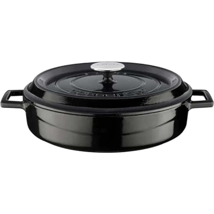 LAVA Signature Mehrzweck-Schmorofen aus emailliertem Gusseisen, 3 1/2 Quart, Obsidian-Schwarz