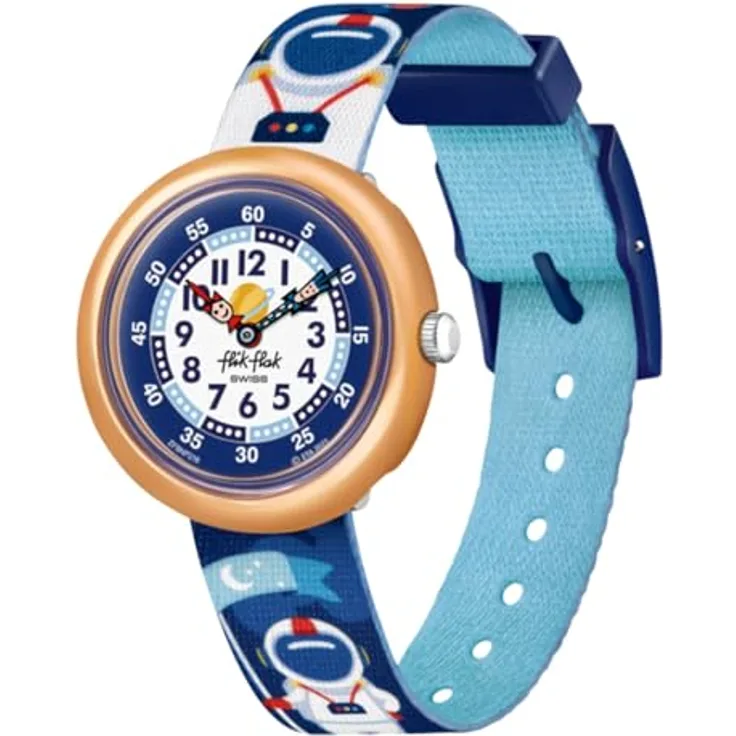 Flik Flak Montre Enfant Astrodreams, Armbanduhr mit Bio-basiertem Kunststoffgehäuse, wasserdicht, Blau