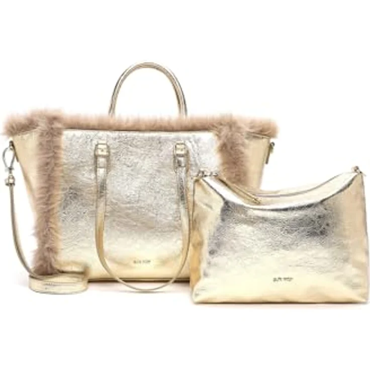 SURI FREY Shopper Cityshopper Set, 2-tlg. in Lightgold & taupe, abnehmbarer Schulterriemen, glänzende Felloptik – Bild 5