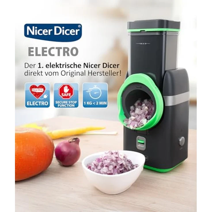 Genius Nicer Dicer Electro, elektrischer Gemüsehobel 25-tlg. mit 6 scharfen Einsätzen, einfache Bedienung, spülmaschinengeeignet, leistungsstark – Bild 2