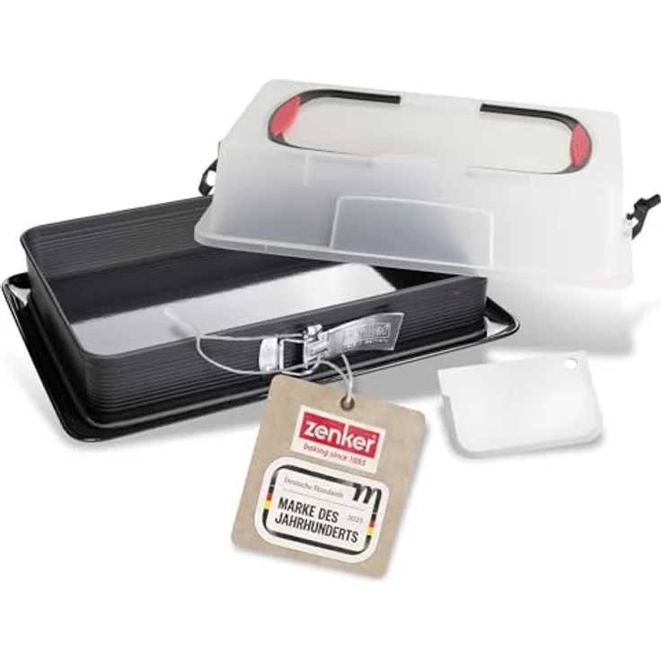 Zenker Rechteck-Springform mit Haube DELUXE, Kuchentransportbox mit le-Boden, Backblech mit Deckel (Farbe: Schwarz-Transparent-Rot), Menge: 1 Stück – Bild 2