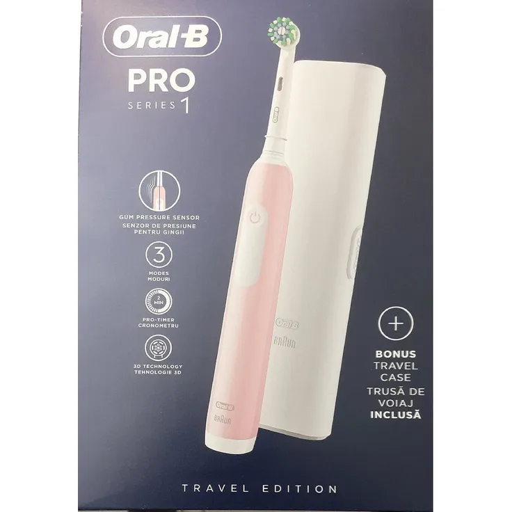 Braun Elektrische Zahnbürste Oral B PRO Series 1 schwarz + Bonus Reise Etui, 3 Putzmodi, Drucksensor