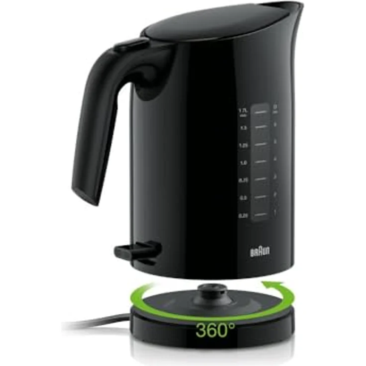 Braun WK 3100 BK Wasserkocher | Füllmenge 1,7 l | 2.200 Watt | Schnellkochsystem | Herausnehmbarer Anti-Kalk-Filter | Große Wasserstandsanzeige | BPA Frei | Schwarz – Bild 2