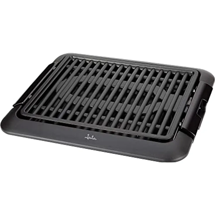 Jata BQ108 Elektrischer Grill für den Innenbereich, Rauch- und Geruchsfrei, 1250 W, Oberfläche 320 x 260 mm, abnehmbar, Saucenpfanne, einfache Reinigung, Antihaftbeschichtung, Schwarz
