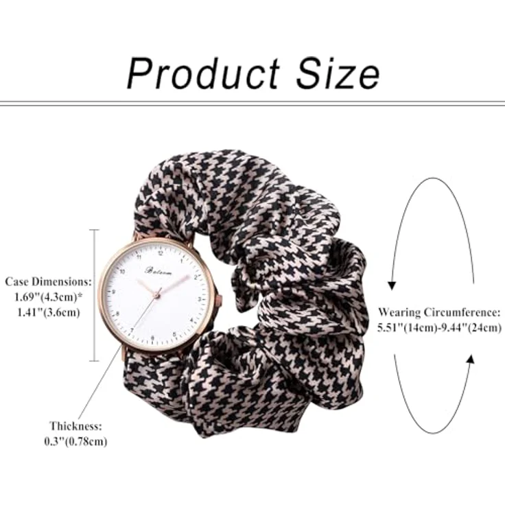 JewelryWe Damenuhr Elastisch Haarband Uhr, Braun Hahnentrittmuster, Analog Quarz, Multifunktionale Casual Uhr mit Haargummi Stretch Armband – Bild 4